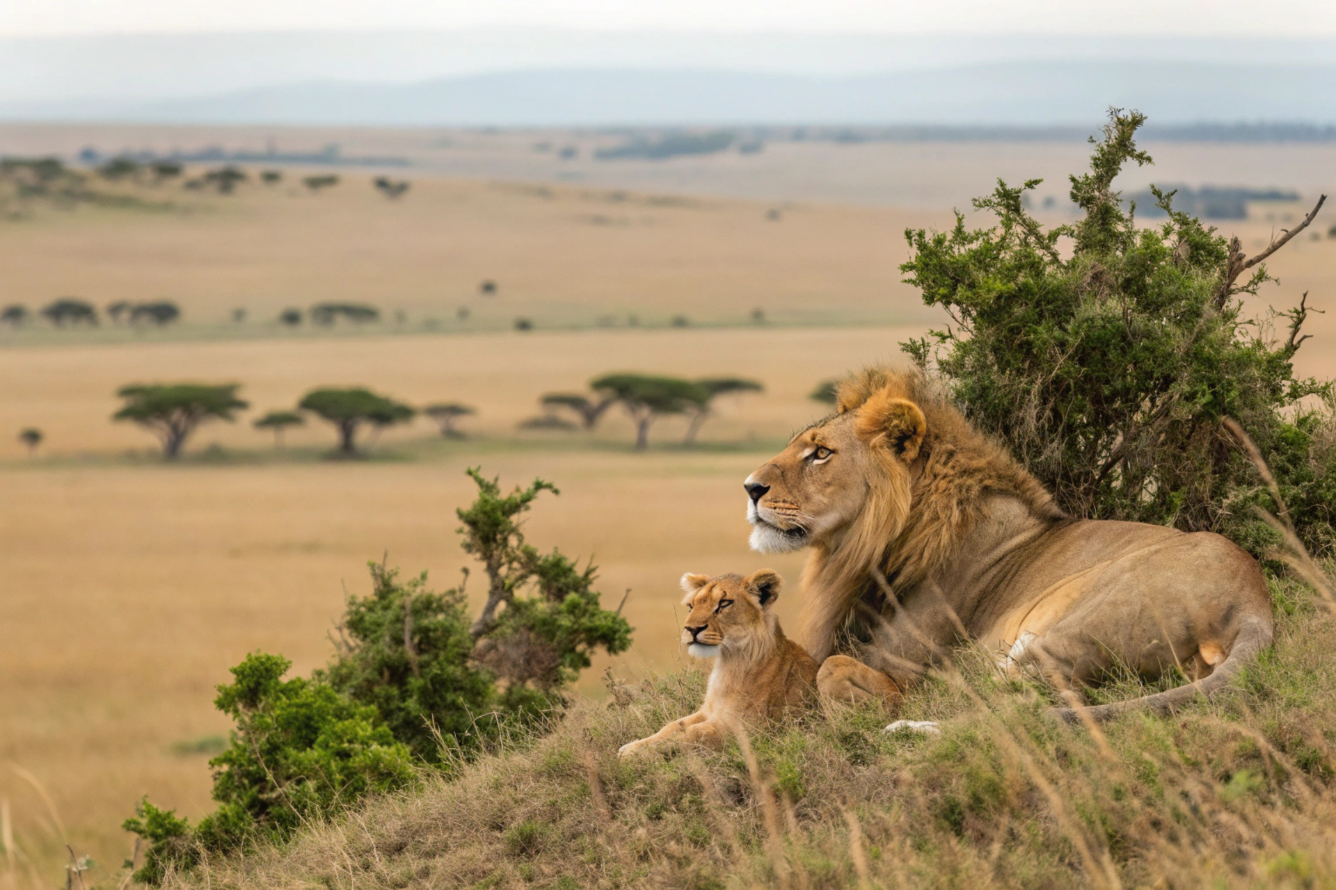 Lions dans la savane tanzanienne